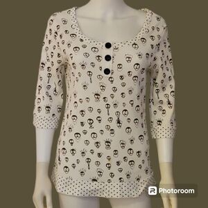 VTG CRAFTY COUTURE Skull Waffle Henley Grunge Gasparilla Top FLAWED